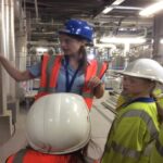 pupils visiting a factory and being instructed by a worker